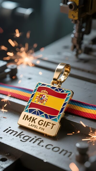 in985-Una-pequeña-insignia-lleva-montañas-y-ríos-el-espíritu-español-en-una-etiqueta-de-equipaje